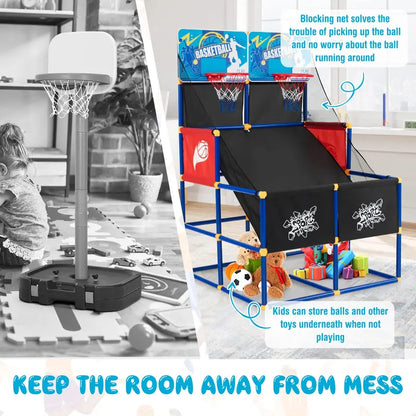 Dual-Player Kids’ Basketball Arcade Game with 4 Balls and Inflation Pump
