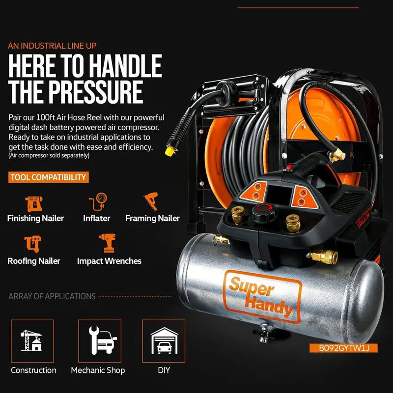 SuperHandy Portable Industrial Retractable Air Hose Reel  3/8