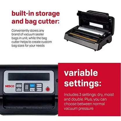 Nesco VS-12 Deluxe Vacuum Sealer  130W with Transparent Lid & Starter Bag Kit