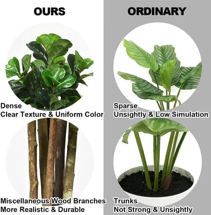 5-Foot Artificial Fiddle Leaf Fig Tree in Decorative Planter  Lifelike Indoor Greenery Accent