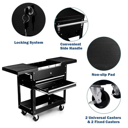 Rolling Tool Cabinet on Casters  Heavy-Duty Steel Storage Cart with Multiple Drawers