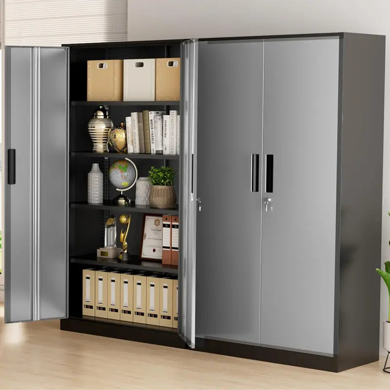 Greenvelly 72-Inch Locking Metal Storage Cabinet — 2-Door Garage or Office Organizer with Adjustable Shelves