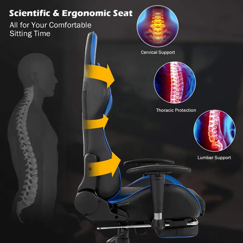 Ergonomic Massage Gaming Chair with Reclining Backrest, Adjustable Seat Height, and Contoured Handrails