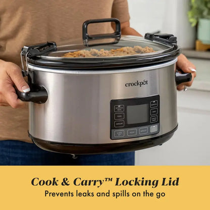 7-Quart Stainless Steel Slow Cooker  Programmable Timer, Locking Lid & Portable Design