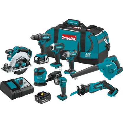 Makita 18V LXT Lithium-Ion 8-Piece Kit Drill/ Impact Drvr/ Circ Saw/ Recip Saw/ Sander/ Impact Wrench/ Blower/ Light 3. 0Ah XT801X1