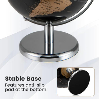 8-Inch Black Metallic World Globe  Interactive Learning Tool for Students