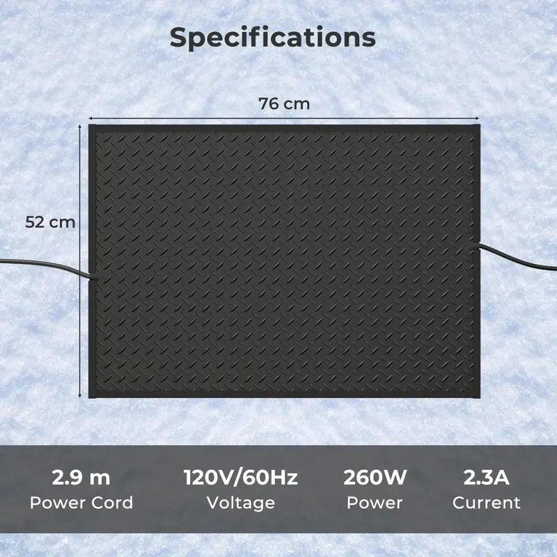 20″ x 30″ Heated Snow Melt Mat  Outdoor De-Icing Pad with Power Cord + 2 Cordless Options