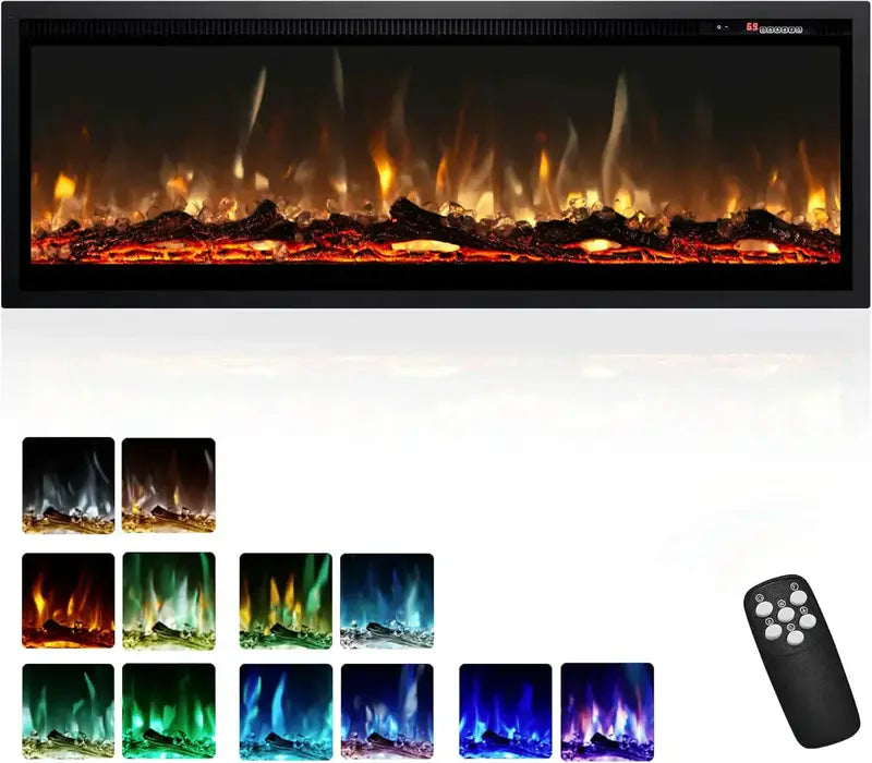 EUHOMY 50-Inch Recessed Electric Fireplace with Adjustable Flame Colors and Built-in Heater
