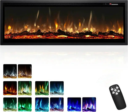 EUHOMY 50-Inch Recessed Electric Fireplace with Adjustable Flame Colors and Built-in Heater