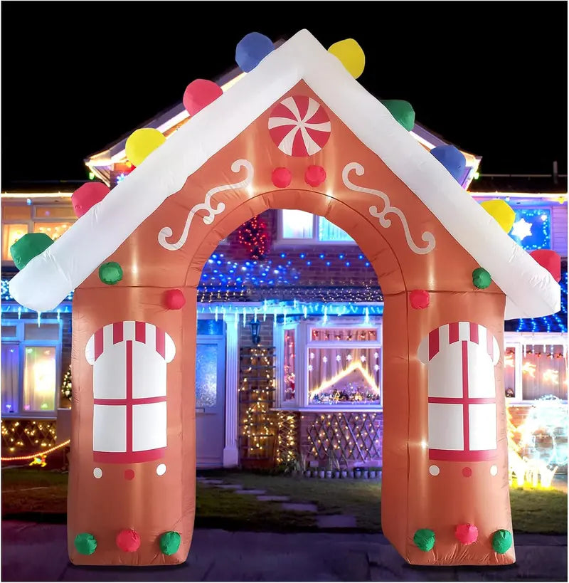 ZXSWONLY 10FT Christmas Inflatable Gingerbread House Archway with LED Lights, Weather Resistant Outdoor Decoration