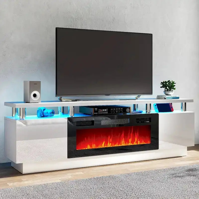 70-Inch TV Stand with Electric Fireplace  36-Inch Flame Effect & Customizable Shelving