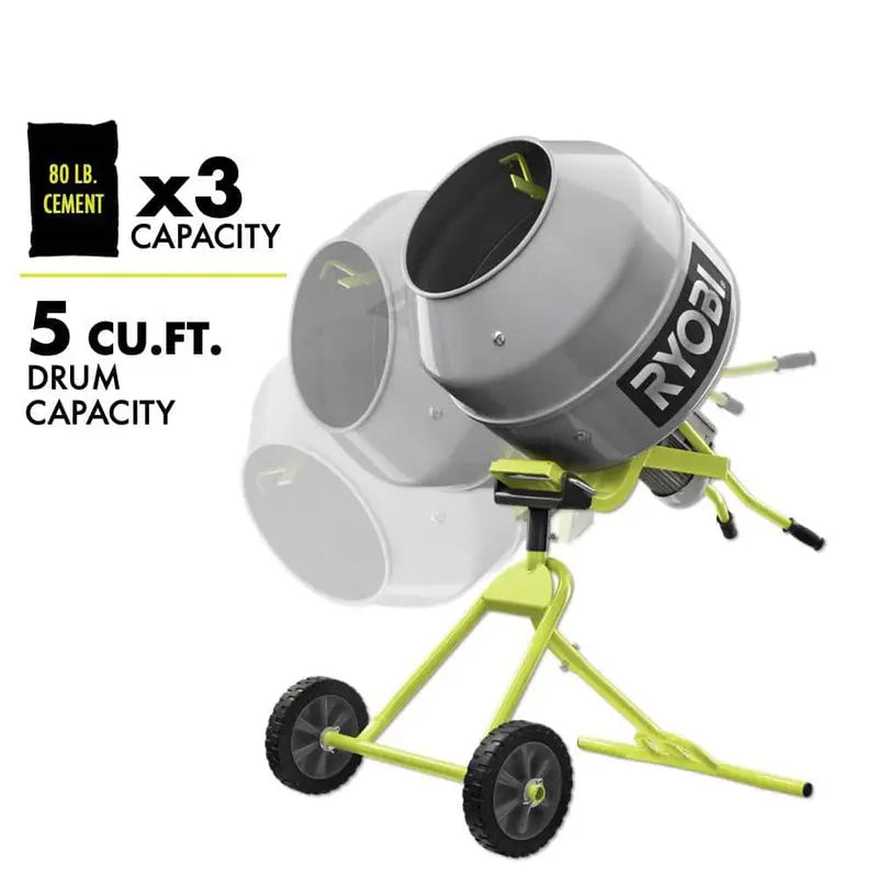 Portable 5.0 Cu. Ft. Concrete Mixer  Compact Drum Mixer for DIY & Small-Scale Projects (RMX001)