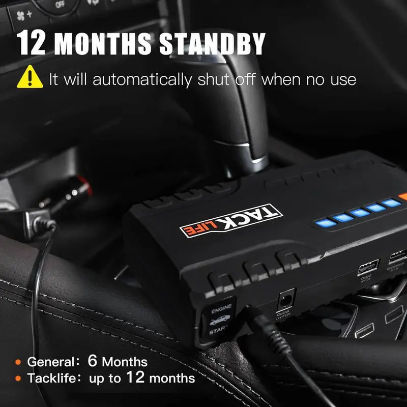 Tacklife T6 Car Jump Starter  800A Peak, 18000mAh, LCD Display, Quick-Charge, Safety-Protected (Gas up to 7.0L / Diesel up to 5.5L)