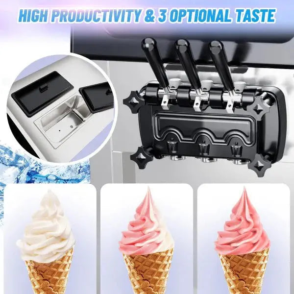 2200W Triple-Flavor Soft Serve Machine  5.37.4 Gal/Hr Output, LCD Touchscreen, Auto-Clean