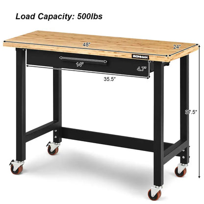 48-Inch Mobile Workbench  Heavy-Duty Rolling Workstation with Locking Casters
