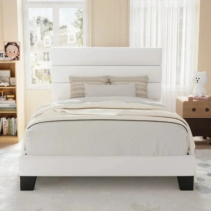 Allewie King Platform Bed Frame  Velvet-Upholstered Headboard with Solid Wood Slats