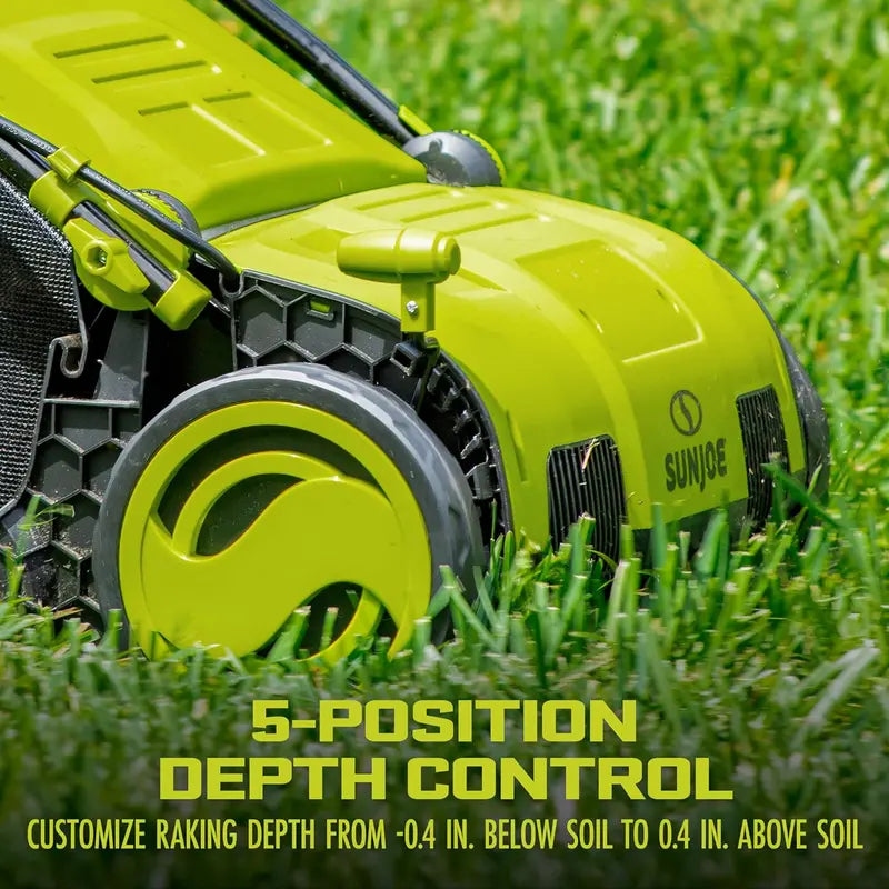 AJ805E 15-Inch Electric Dethatcher & Scarifier  13-Amp Motor, 13.2-Gal Detachable Bag, 5-Height Settings, AirBoost Lawn Revitalization