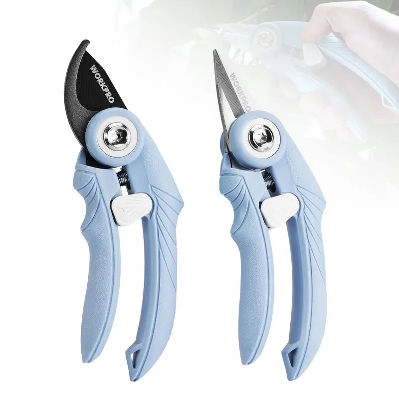 WORKPRO 2-Piece Garden Pruning Shears Set  6.9-Inch Bypass & Straight Clippers for Precision Trimming