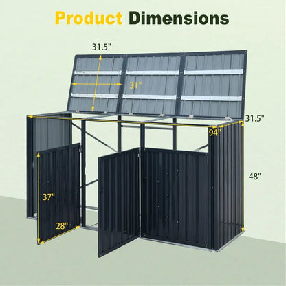 7.8 ft x 2.6 ft Triple-Bin Outdoor Trash Enclosure  Flip-Lid Metal Garbage Shed