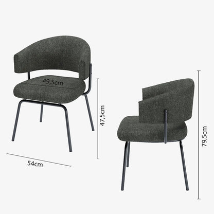 Lot de 2 chaises avec accoudoir tendance en tissu chenille gris-anthracite Silva