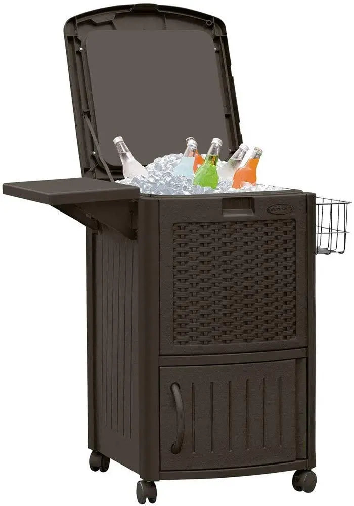 Dual-Use Outdoor Cart: 77-Qt Wicker-Style Cooler + 33-Gal Resin Waste Bin Set