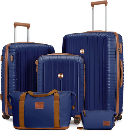 Lightweight 5-Piece PP Hardshell Carry-On Luggage Set  Dual Spinner Wheels & TSA Lock Travel Suitcases
