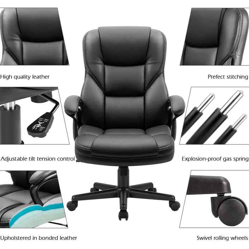 Furmax Ergonomic High Back Office Chair, Adjustable Height, PU Leather, 300 lbs Capacity, Swivel & Casters