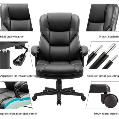 Furmax Ergonomic High Back Office Chair, Adjustable Height, PU Leather, 300 lbs Capacity, Swivel & Casters