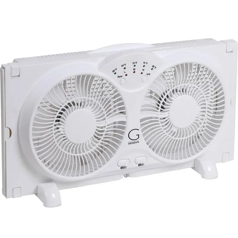 Genesis High Velocity 9-Inch Twin Fan with Adjustable Thermostat, Reversible Airflow, White