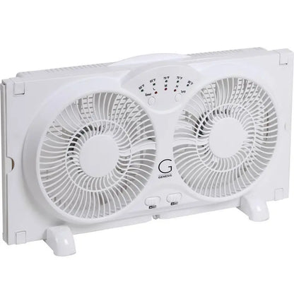 Genesis High Velocity 9-Inch Twin Fan with Adjustable Thermostat, Reversible Airflow, White
