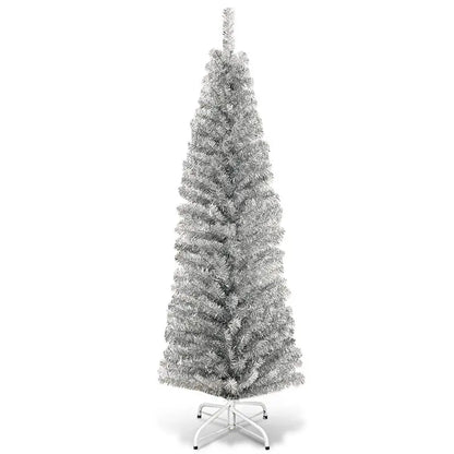 6-Foot Blue Slim Pencil Christmas Tree  Space-Saving Artificial Design