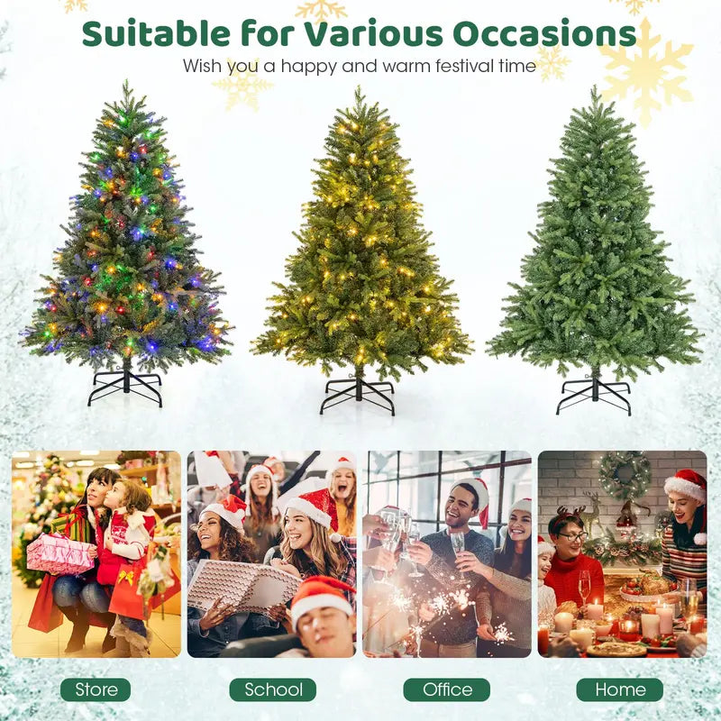 Hinged Pre-Lit Artificial Christmas Tree with Warm White and Multi-Color LEDs