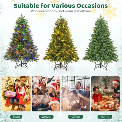 Hinged Pre-Lit Artificial Christmas Tree with Warm White and Multi-Color LEDs