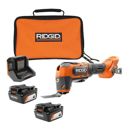 RIDGID 18V Brushless Cordless Oscillating Multi-Tool with (2) 4.0 Ah Batteries, 18V Charger, and Bag R86240B-AC93044SBN