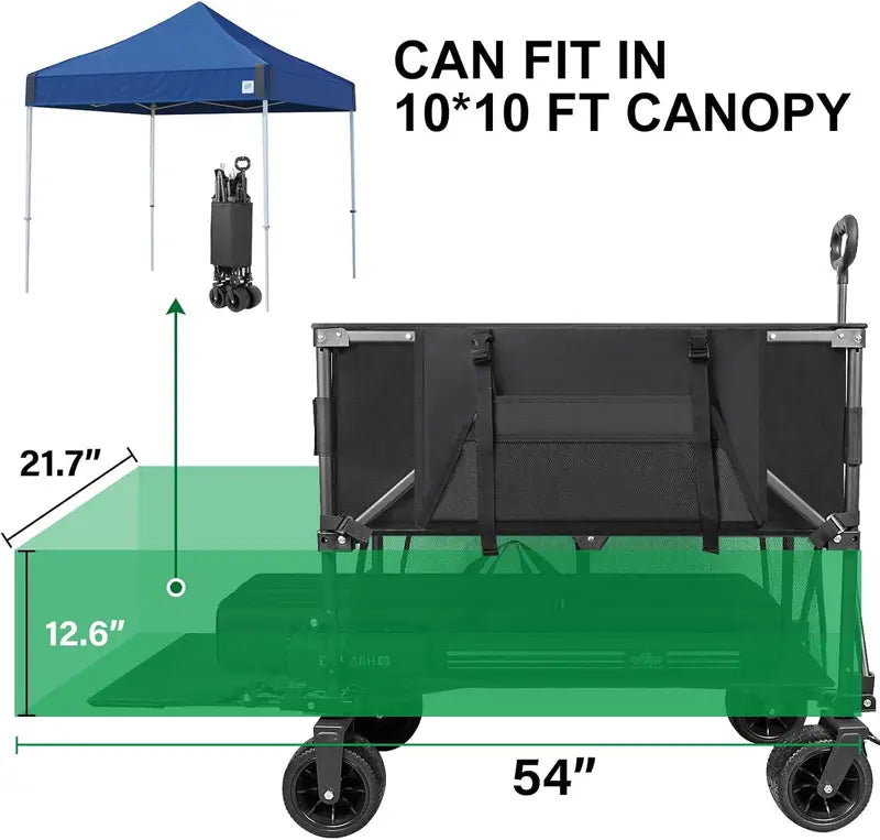 54″ Sports Utility Wagon  600 lb Capacity Collapsible Double-Decker Cart with Oversized Wheels