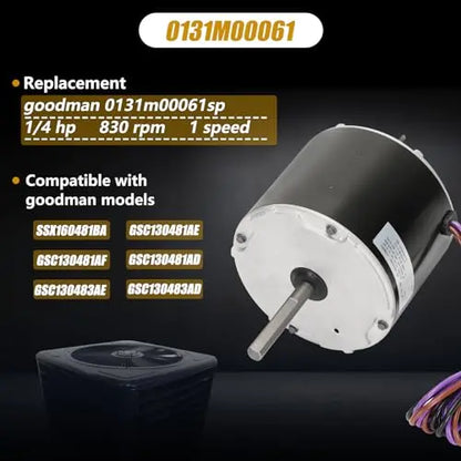 1/4 HP Condenser Fan Motor  Replaces Goodman 0131M00061SP, YDK-180S84062-01 | Zongshan Broad-Ocean 830 RPM 208/230V