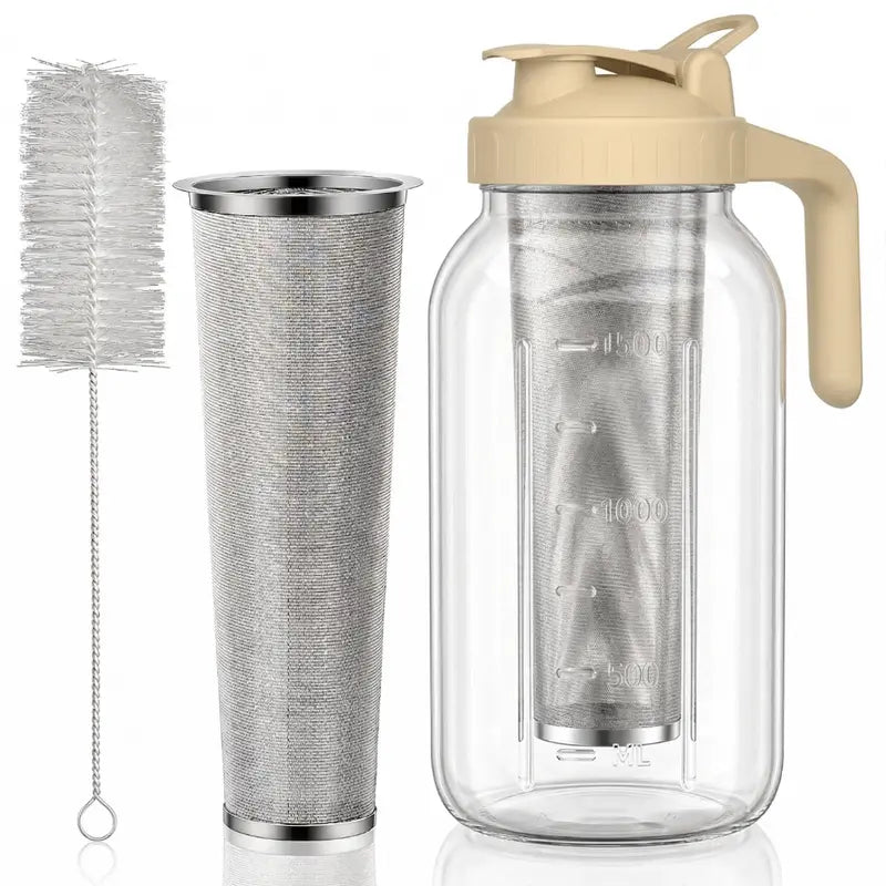 64 oz Glass Cold Brew Coffee Maker with Built-in Filter and Airtight Lid