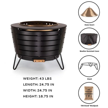 TIKI Brand Smokeless Patio Fire Pit, 25″ Stainless Steel with Stand & Cover, Low Smoke & Easy Clean-Up