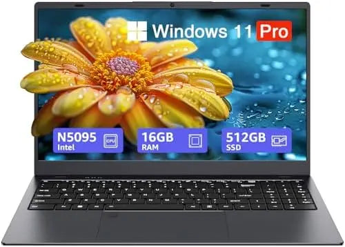 Lightweight 15.6-Inch Windows 11 Laptop  16GB RAM, 512GB SSD, Intel N5095, FHD IPS Display