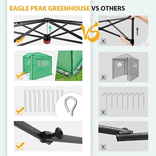 EAGLE PEAK 8 6 Portable, Heavy-Duty, Walk-in Pop-up Greenhouse, Indoor Outdoor Gardening Green House