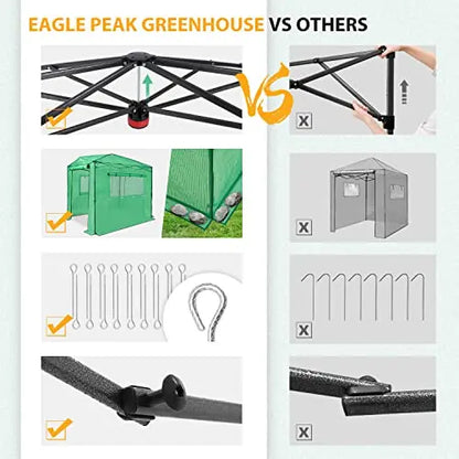 EAGLE PEAK 8 6 Portable, Heavy-Duty, Walk-in Pop-up Greenhouse, Indoor Outdoor Gardening Green House