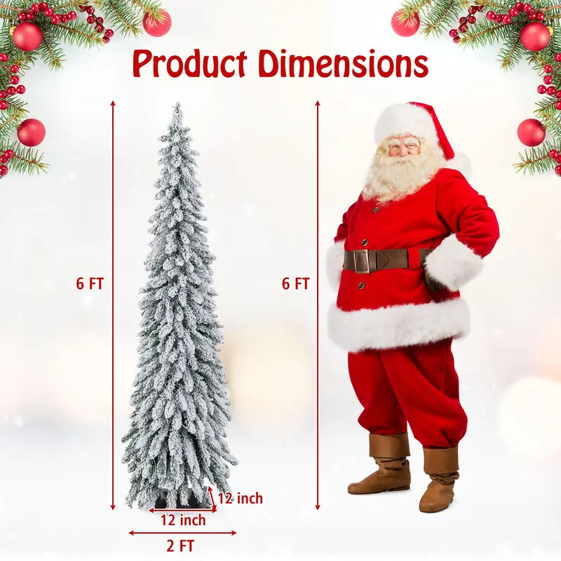 6-Foot Pre-Lit Flocked Pencil Christmas Tree with 250 Warm LED Lights