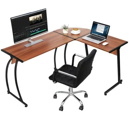 Reversible L-Shaped Gaming Desk  58-Inch MDF Corner Workstation in Walnut Finish