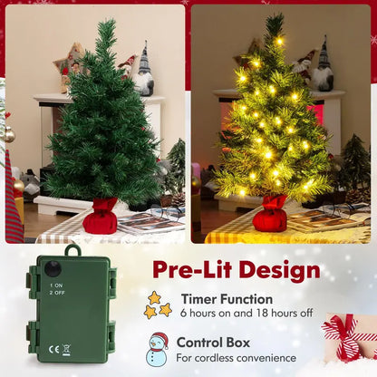 Compact Tabletop Fir-Style Christmas Tree with Battery-Powered Warm White LEDs