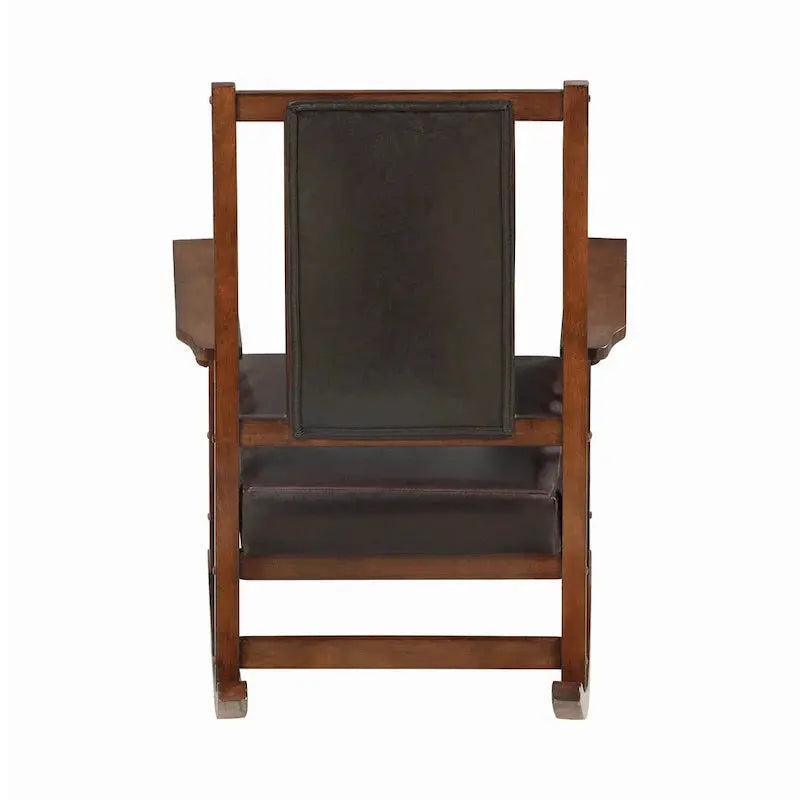 Mission-Style Leather Rocking Chair  Tobacco & Dark Brown Upholstered Seat and Backrest