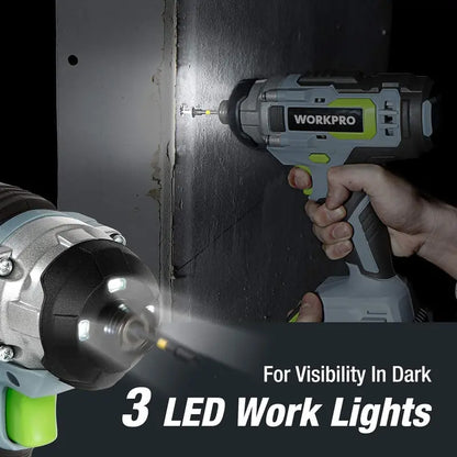 WORKPRO 20V 2-in-1 Combo Kit: Cordless Drill Driver + Impact Driver with Dual 2.0Ah Batteries & Fast Charger