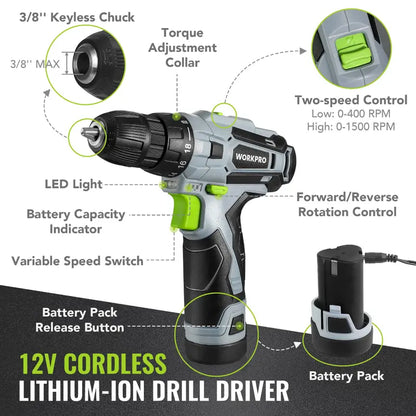 WORKPRO 108-Piece Portable Tool Set  Includes Cordless Power Drill & Pink Ribbon Accessories