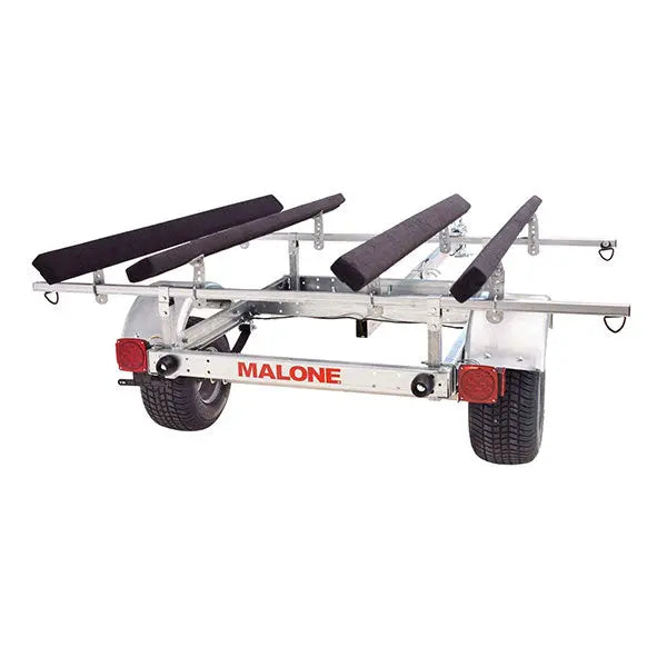 Malone LowMax 2 Galvanized Kayak Trailer  600 lb Capacity, J/V Rack System, LED Lighting, Made in USA
