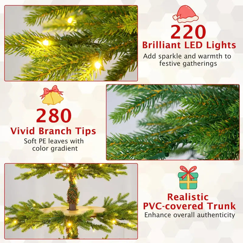 6.4-Foot Pre-Lit Artificial Christmas Tree with 360° Rotating Base