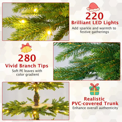 6.4-Foot Pre-Lit Artificial Christmas Tree with 360° Rotating Base